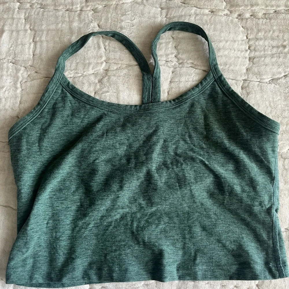 Beyond Yoga Teal Heather Strappy Cropped Tank - Picture 1 of 3